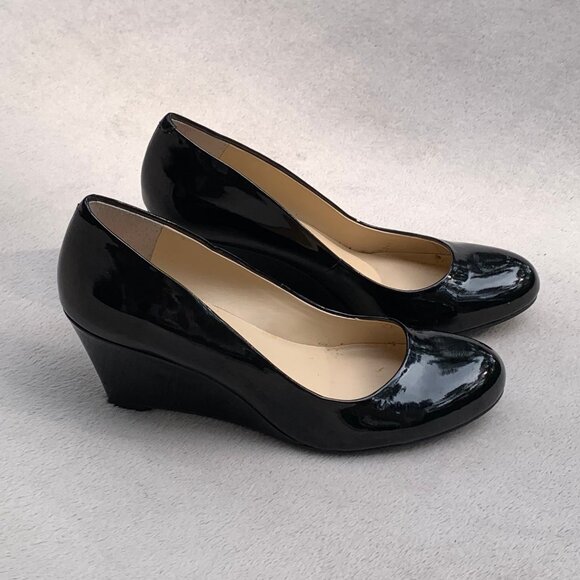 Jessica Simpson Faux Patent Leather Wedge Heels Sz 8.5 - Picture 3 of 14